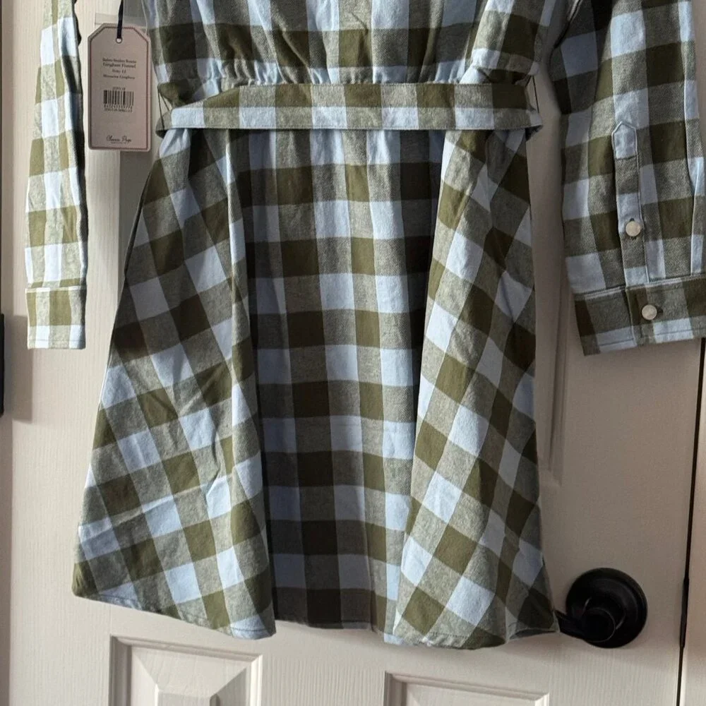 New Classic Prep Girls Marlowe Shirtdress Moonrise Gingham Flannel Size 12